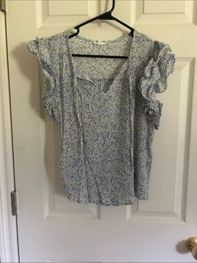 Light Blue Floral Ruffle Sleeve Women’s Top